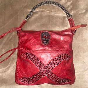 Red Leather & crystal skull w/heavy chain Poshmark valued $207-$444 Like New💕.